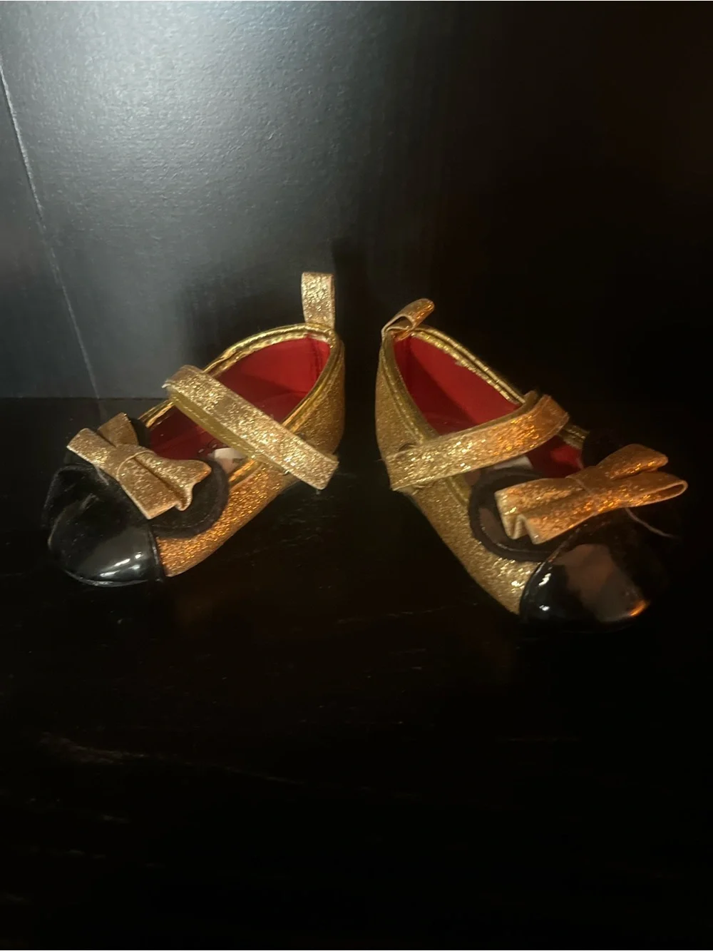 Gold and Black Kids Mary Jane Shoes with Bow